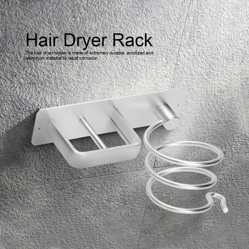 Aluminum Wall Mounted Shelf Hair Dryer Rack Organizer Holder Stand