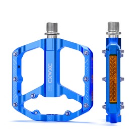 CXWXC Bicycle Pedals with Reflectors 9/16 Inch CNC Aluminium MTB Pedals Lightweight Non-Slip for Mountain Bike, City Bike, Road Bike (Blue)