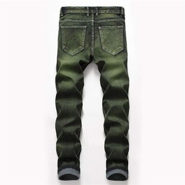 FREDD MARSHALL Men's Mid Rise Stretch Plain Green Zip Front Straight Fit 5-Pockets Comfy Casual Jeans Pants,6671,29