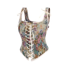 FCCAM Renaissance top corsage women's corset top corset top fairycore clothes corset top traditional bodice medieval clothing women, beige, L