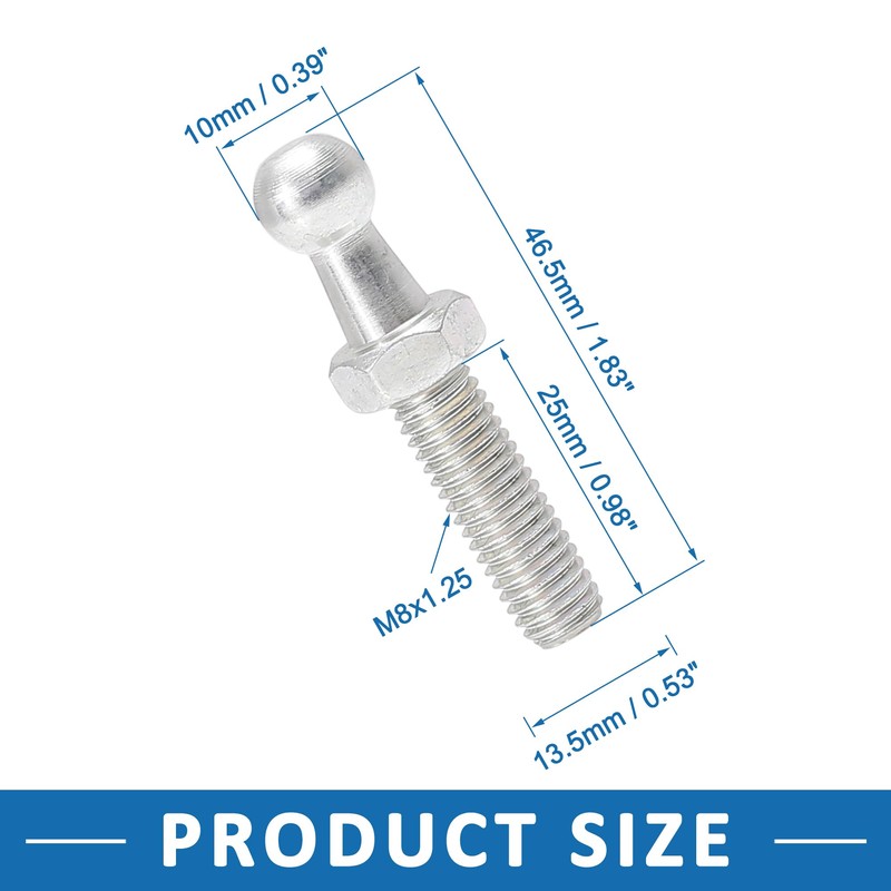 A ABSOPRO Gas Strut Ball Stud 10mm M8x25mm Silver Tone
