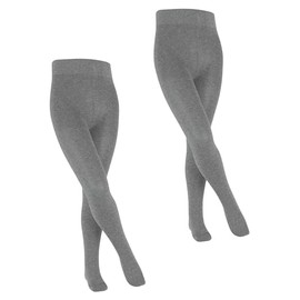 FALKE Family Multipack K Ti cotone tinta unita confezione di 2 pezzi, Collant Unisex Bambini, Grigio Light Grey Melange 3390, 110-116