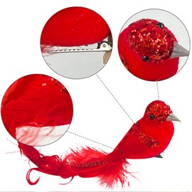 6 Pcs Christmas Red Bird Cardinal Tree Ornaments Artificial Bird with Clip on for Xmas Wedding
