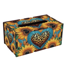 DIY Diamond Painting Tissue Box Cover – Wooden Napkin Holder with Sunflower, Leopard Print & Butterfly Design, Decorative Rhinestone Craft Kit, Diamond Painting Box, 22.5x12.7x10.5cm