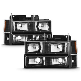 AKKON - Fits 1994-1998 C/K 1500 2500 3500 Tahoe Suburban Pickup Black Headlights + Corner + Bumper Signal Lamp + Tail Light Pair