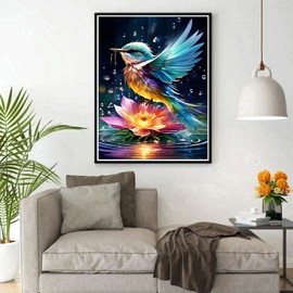 DPHERO DIY Hummingbird Diamond Painting Kits for Adults,5D Lotus Diamond Art Kits for Beginners,Round Full Drill Fantasy Diamond Painting Art,DIY Painting by Numbers Diamond Art Painting 12x16 inch