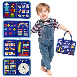 GOOJOOY Busy Board 7 in 1 Motor Skills Toy for Toddlers, Activity Board Montessori Toy from 1 2 3 4 Years for Boys Girls Baby Sensory Learning Toy Basic Knowledge