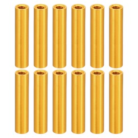 PATIKIL M3 Aluminium Spacer, Pack of 12 Metal Standoffs Sleeve Nut 3 mm ID x 5 mm OD x 26 mm L Thread Spacer Screw Spacer Round for RC Car, Golden