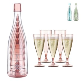 copas champagne, 5 en 1 copas flauta con Organizador y drenaje,Ideal para Picnics, Fiestas, Camping y Viaje (Rosa)