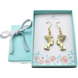 Nefertiti Earrings Gold Plated Pewter - 24K Gold Plated Pewter - Dangle Earrings - Stainless Steel Hooks - 15mm x 8mm - 3D Nefertiti Charm Earrings - Birthday Gift