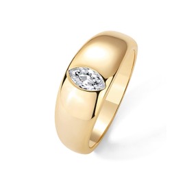 PAVOI 14K Gold Plated Chunky Dome Statement Ring for Women | Marquise Cubic Zirconia Dome Ring | Thick Stackable Bands (Yellow Gold, 8)