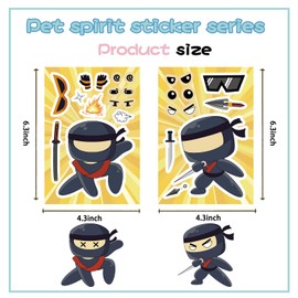 24 Sheets Ninja Make a Face Stickers for Kids – Mix & Match Facial Expressions Stickers – Fun Party Favors, Birthday Goodie Bag Fillers, Classroom Rewards, Scrapbooking & Craft Supplies