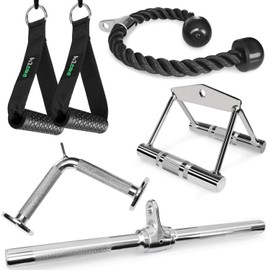 A2ZCARE Combo LAT Pulldown Attachment with Multi-Option: V-Handle, Tricep Rope, Execrise Handle, D-Handle, V-Shape Bar, Rotating Straight Bar (Combo Attachment, Execrise Handle)