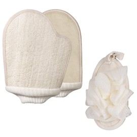 Exfoliating Gloves, Made with Natural Loofah, Body Scrub Glove 2Pcs, Bath SPA Exfoliating Mitts, Exfoliation Scrubbing Mitt, Dead Skin Remover Glove Deep Body Scrubber for Women and Men