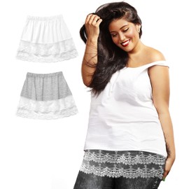 Ababalaya Unisex Cotton Skirt Shirt Extender Half Slip for Sweatshirts Leggings (Large, 1White/1Gray Lace)