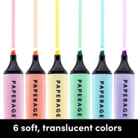 PAPERAGE Recycled Highlighters, Assorted Pastel Colors, Broad Chisel Tip Marker Pen & Highlighter Set, 6 Count