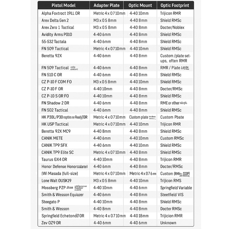 TSA® 32pc Screw Set for Red Dot Optics, Adapter Plates