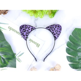 Bonnie Z. Leonardo Furry Leopard Cat Ears Headband Leopard Print Purple