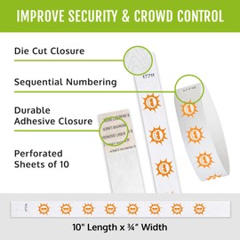 500 WristCo Orange Sun Tyvek Wristbands for Events – Security Cuts & Tamper-Proof Design to Prevent Reuse – Premium-Grade Bracelets for Hospital & Medical ID, Party & VIP Identification