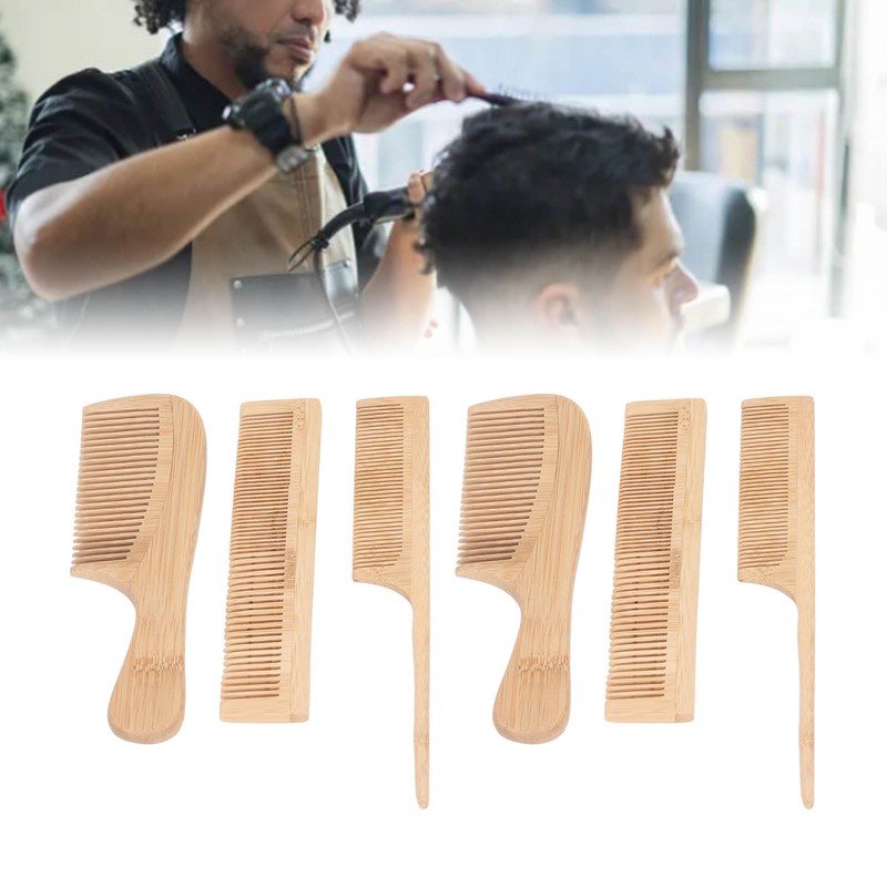 6pcs Bamboo Hair Comb Set for Barber Anti Static Heat