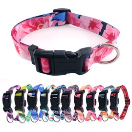 Love Dream Heavy Duty Dog Collar with Quick Release Buckle Adjustable Dog Collars with Floral Geometric Patterns for Small Medium Large Dogs (Small(7.9"-11.8"), Pink Flower)