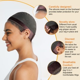 Monicass Lace Silicone Wig Grip Cap for Women,Wig Cap with Grip Band Adjustable,Used for Lace Wigs and Single Top Wigs-Lace Silicone Cap Let Your Wig Be Glueless.(Dark brown)