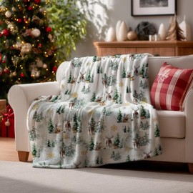 Horaldaily Christmas Flannel Blanket Throw, Christmas Trees Reindeer Snow Soft Fuzzy Plush Cozy Fleece Blankets for Couch Sofa Bed Lounging, Ideal Gifts for Kids Adults Wife Self, 50x60