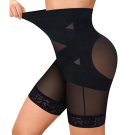 Nebility Tummy Control Shapewear Shorts High Waisted Body Shaper Butt Lifting Panties Thigh Slimmer Girdle Black