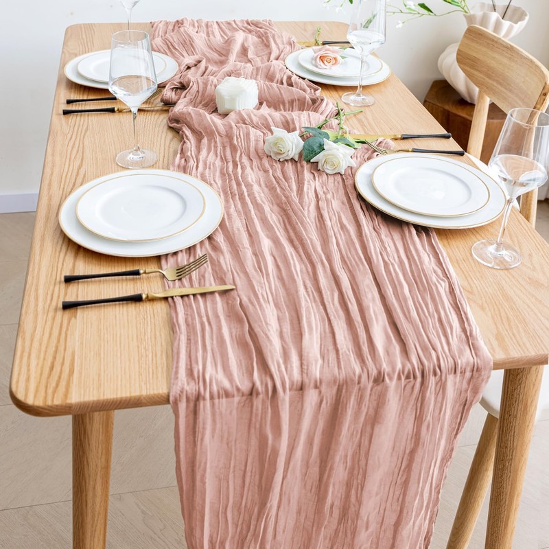 Wokceer Dusty Pink Cheesecloth Table Runner Spring 10FT Boho Gauze