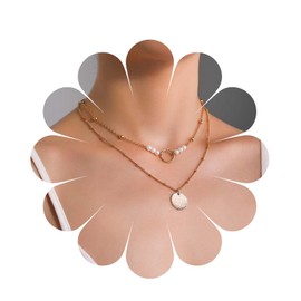 Allereyae Vintage Layered Coin Disc Necklace Matter Coin Pendant Necklace Gold Pearl Necklace Gold Ball Chain Choker Necklace Jewelry for Women