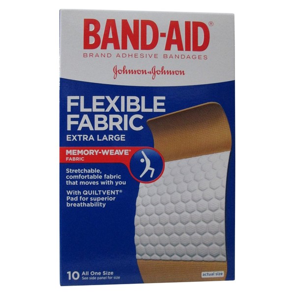 Johnson & Johnson Band-Aid Extra Large Flexible Fabric Adhesive Bandages, 10 Count