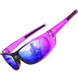 DUCO Polarized Sports Sunglasses for Men and Women UV400 Protection Sun Glasses for Cycling Fishing Running and Driving (Black Purple Frame Revo Blue Lens)