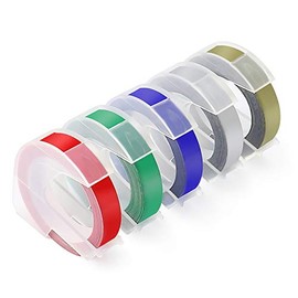 5-Pack Compatible Embossing Label Tape Replacement for DYMO 3D 3/8 Inch Plastic Embossing Label Maker Tape for DYMO Organizer Xpress Pro 12965 DYM12966 Office Mate II 1540(Red/Green/Blue/Sliver/Gold)