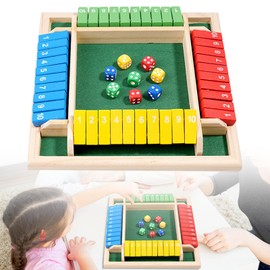 LURNODY Shut The Box Game 4 Players, Desktop Maths Game Board Game Made of Wood, Dice Game Wood Children Improves Mathematics and Decision Skills, Suitable for Home Lessons or Bar