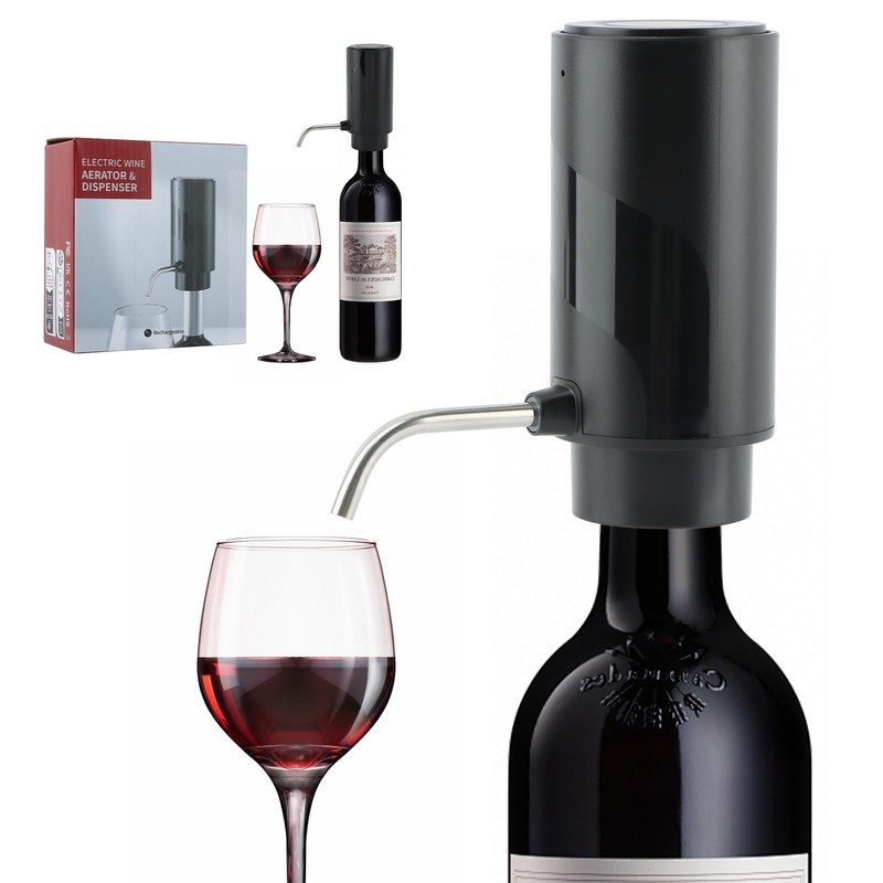 Electric Wine Decanter Aerator Dispenser,Rechargeable,One Button Smart Drink Decanter (Black)
