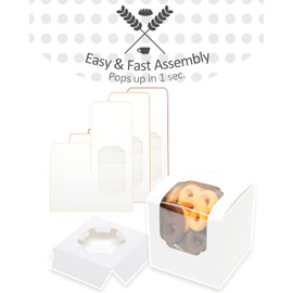 qiqee White Cupcake Boxes Individual Cupcake Container 25pcs 3.5" x 3.5" x 3.5" Auto-Pop up Single Cupcake Boxes (25 Boxes+25 Inserts)