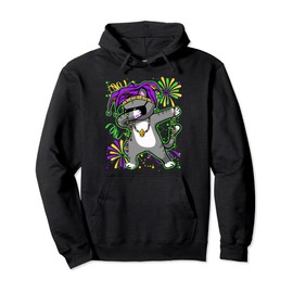 Dabbing Jester Cat Beads Mardi Gras Fireworks Confetti Pullover Hoodie