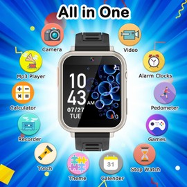 Kids Game Smart Watch for Kids with 24 Puzzle Games HD Touch Screen Camera Video Music Player Pedometer Alarm Clock Flashlight 12/24 hr Kids Watch Gift for 4-12 Year Old Boys Girls Toys for Kids