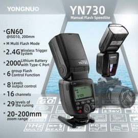 YONGNUO GN60 Wireless Manual Flash Speedlite YN730 with 2000mAh Lithium Battery, Support 2.4G Wireless Trigger System, for Nikon Canon Olympus Sony Fuji Cameras with Standard Hot Shoe