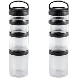 2-Piece Stackable 4-Layer Snack Containers with Handle - Compact, Portable for School and Travel, Transparent and Black.