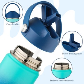 Kids Water Bottle with Straw Lid-12 oz Insulated Stainless Steel Thermal Cup, Leakproof Wide Mouth Sports Bottle Keeps Cold 12H & Hot 6H for Gym Office Outdoor