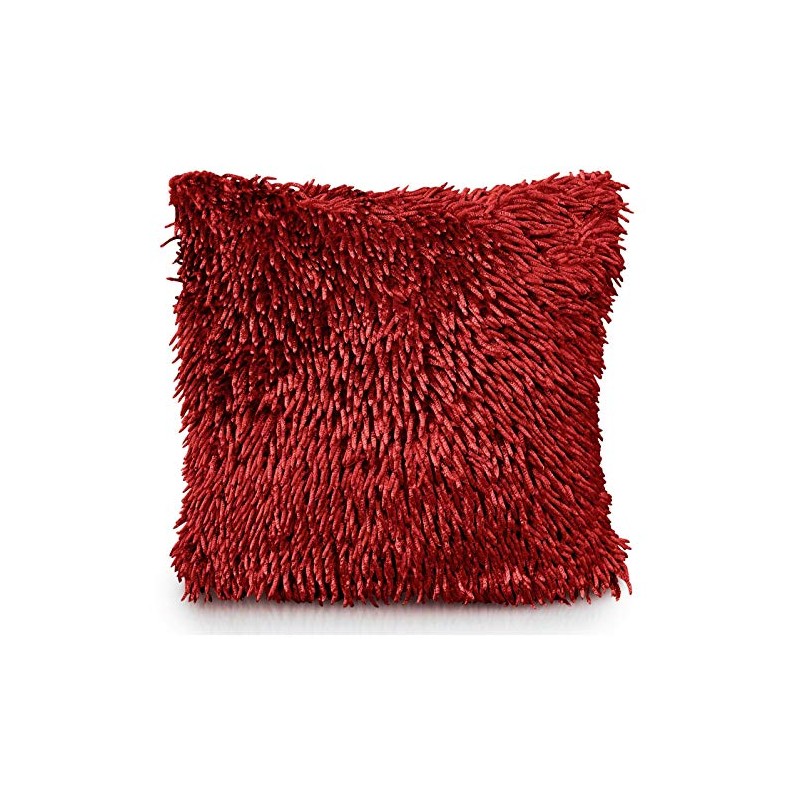 Intimates Modern Shaggy Chenille Soft Loops Luxury Cushion Cover (Red)