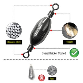 AMYSPORTS Saltwater Fishing Weights Swivel Bullet Sinkers Fishing Weight Brass Fishing Weights Freshwater Bass Sinker Weight with Swivel Rolling 10pcs 1/4oz