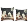 Comic Ghosts Reading Books Moon Pumpkins Graphic Throw Pillow