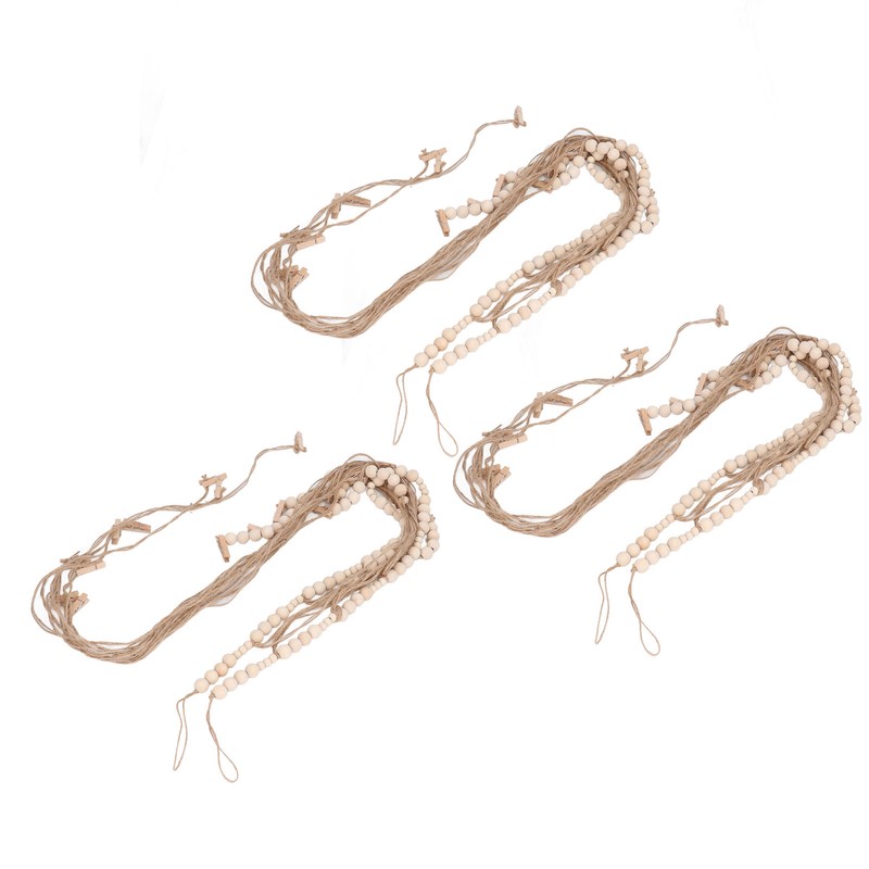 3pcs Hanging Photo Display with Wood Clips Beads DIY 110cm