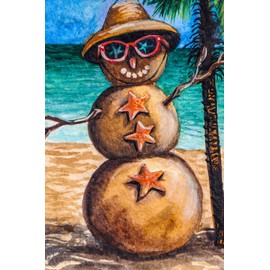 Texupday Smile Sunglasses Snowman Sunbathing on the Beach Hawaii Winter Garden Flag Outdoor Yard Flag 12" x 18"