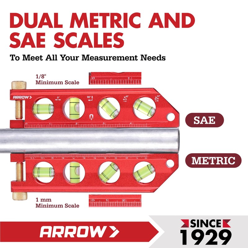 ARROW 6.3-Inch Torpedo Level, Magnetic Leveler with 0°/30°/45°/90° Bubbles, Top-view