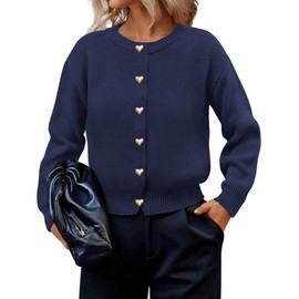 PRETTYGARDEN Cardigan Sweaters for Women Long Sleeve Open Front Button Down Trendy 2025 Fall Fashion Knit Winter Coats (Navy,Small)