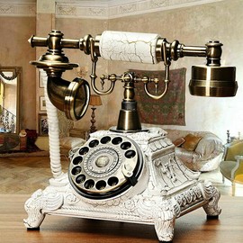 Vintage Antique Style Telephone Antique Rotary Dial Handset Telephone with Retro Ringtones White Old Fashioned Landline Phones for Home Office Decoration