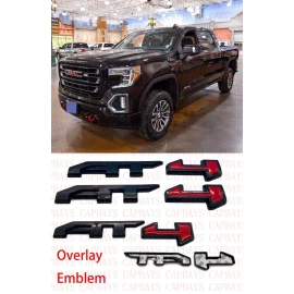 overlay 3PCS Gloss Black Red AT4 Sierra Fit 2019-2025 GMC Sierra 1500 Overlay Emblem